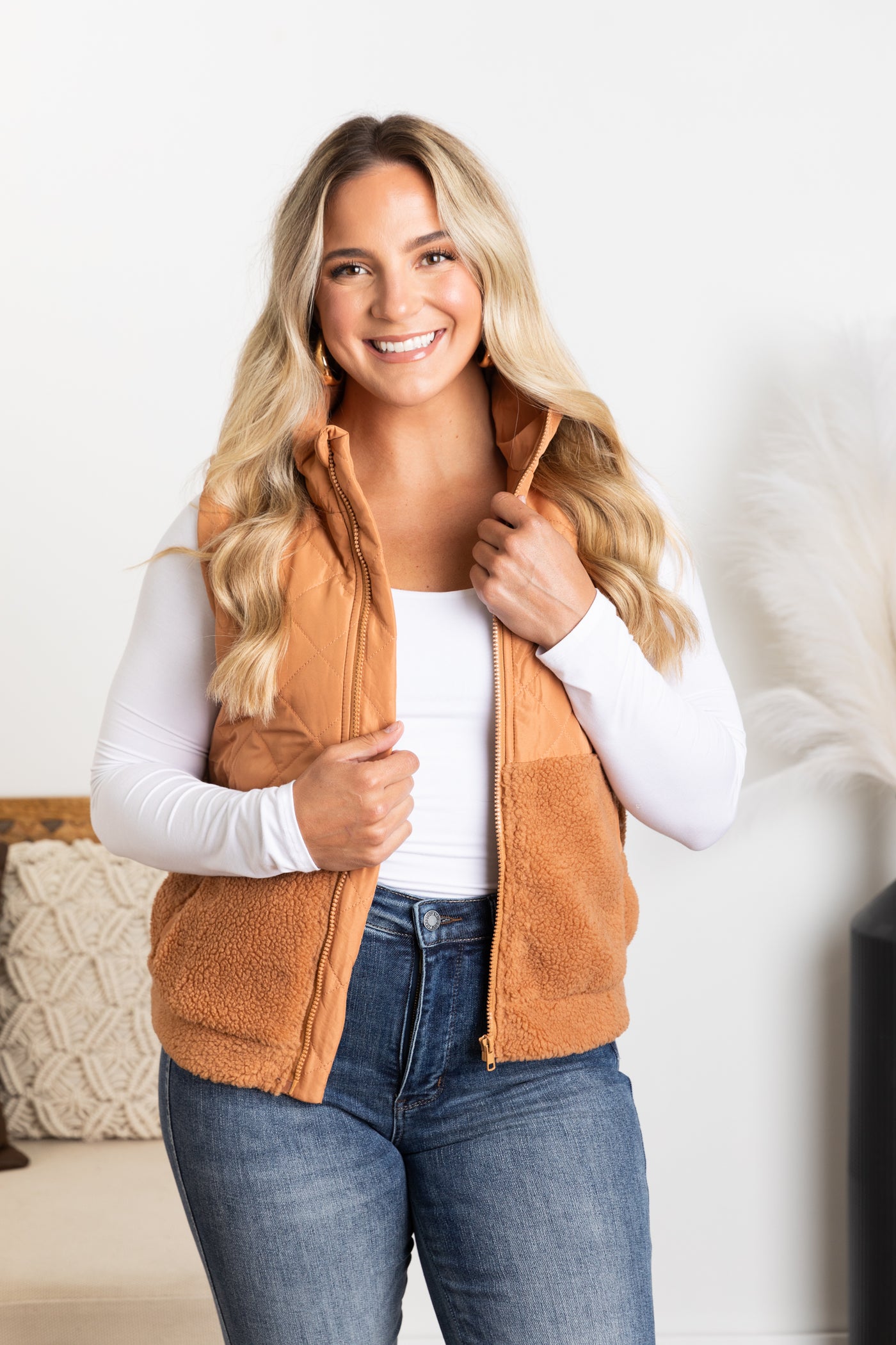 Quilted Fleece Mock Neck Vest