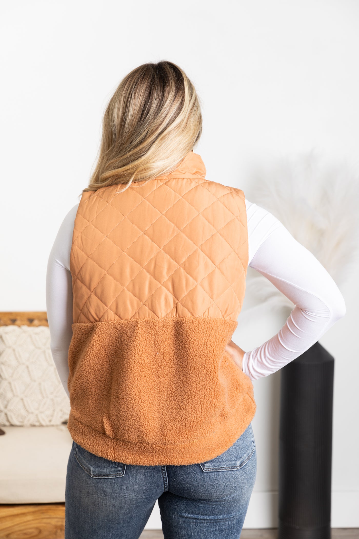 Quilted Fleece Mock Neck Vest