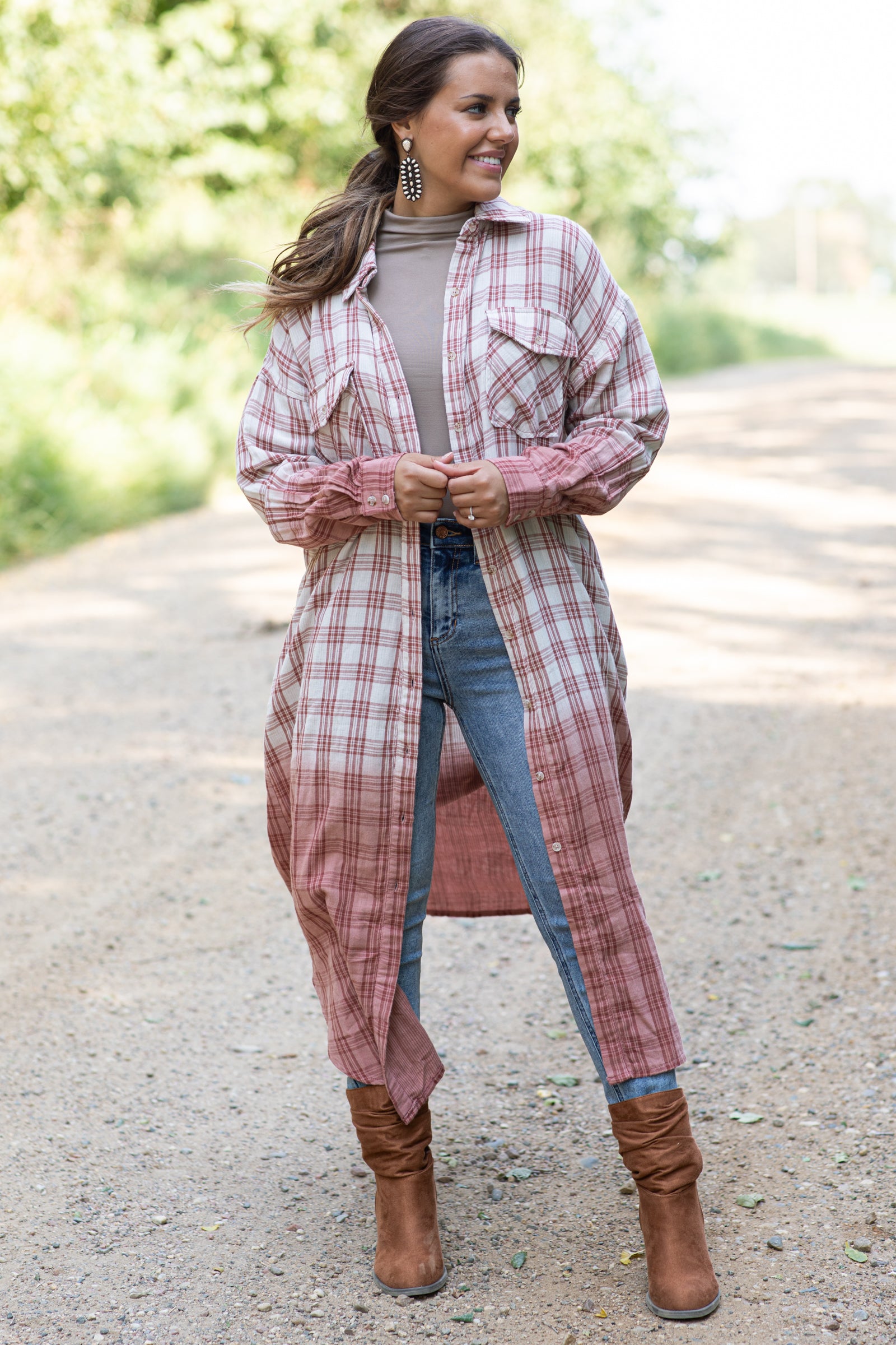 Dusty rose button up hot sale shirt