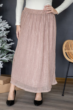 Dusty Rose Lurex Crystal Pleat Midi Skirt