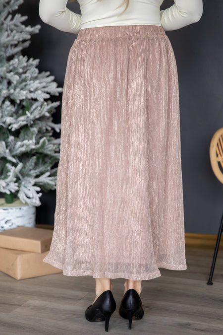 Dusty Rose Lurex Crystal Pleat Midi Skirt