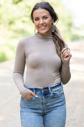 Tan Seamless Mock Neck Top