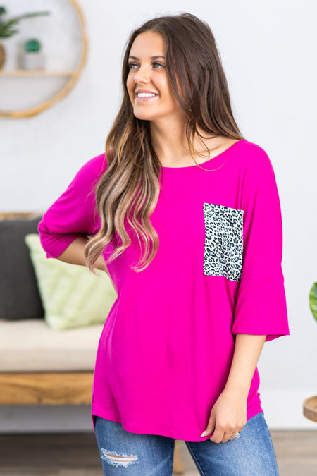 Fuchsia Top With Animal Print Pocket - Filly Flair