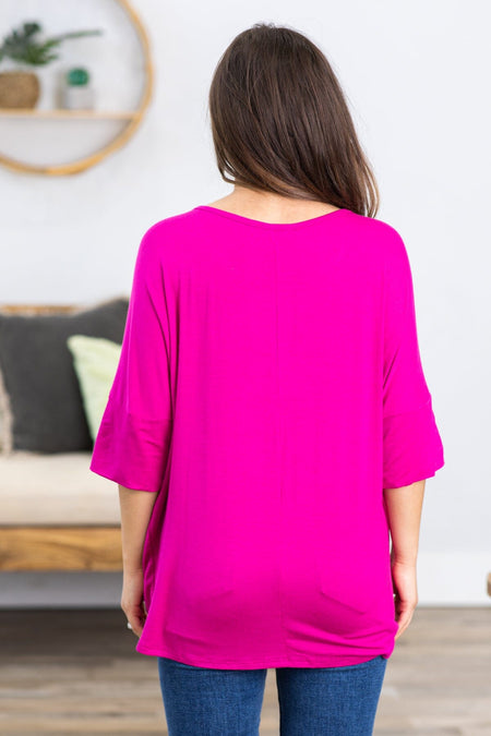 Fuchsia Top With Animal Print Pocket - Filly Flair