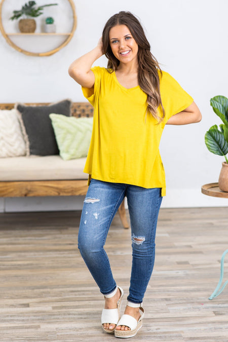 Mustard V-Neck Dolman Sleeve Top - Filly Flair