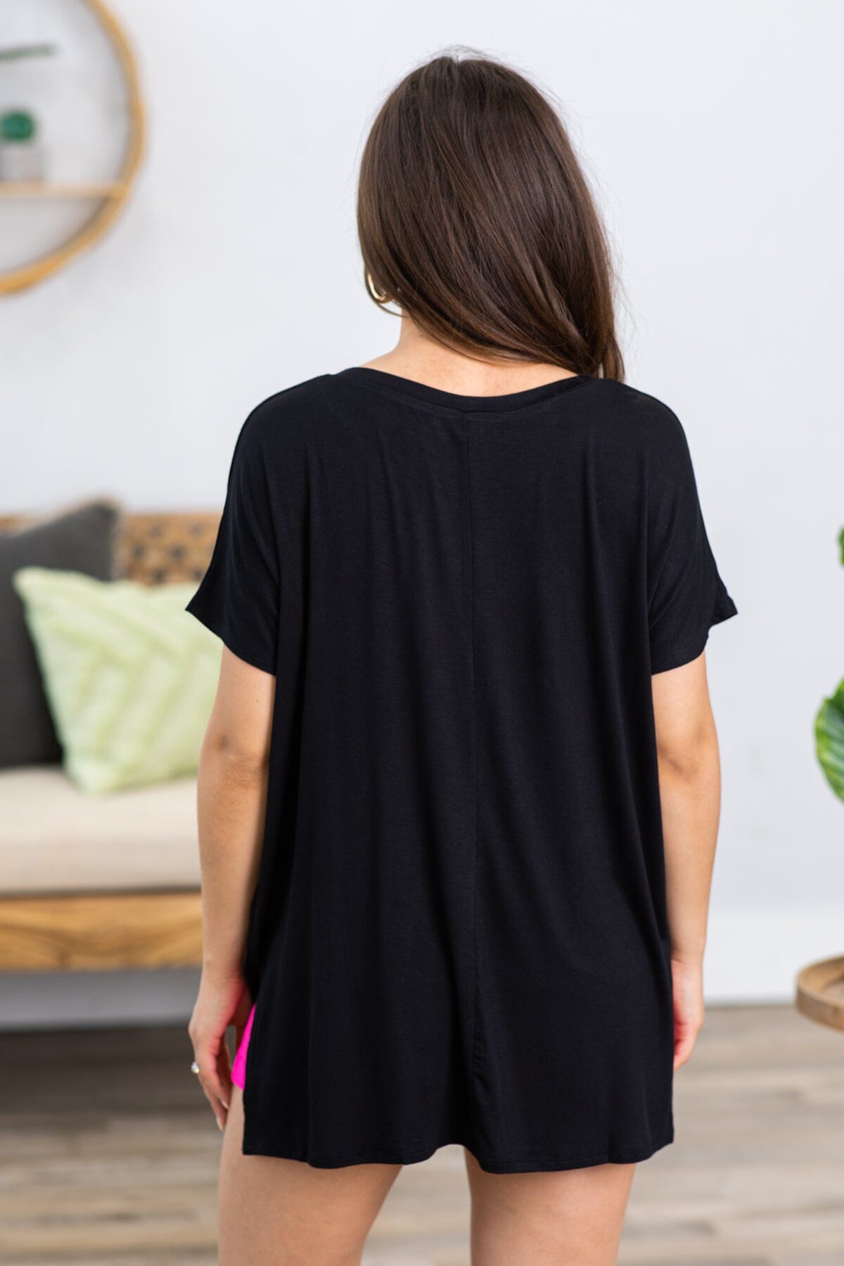 Black V-Neck Dolman Sleeve Top - Filly Flair