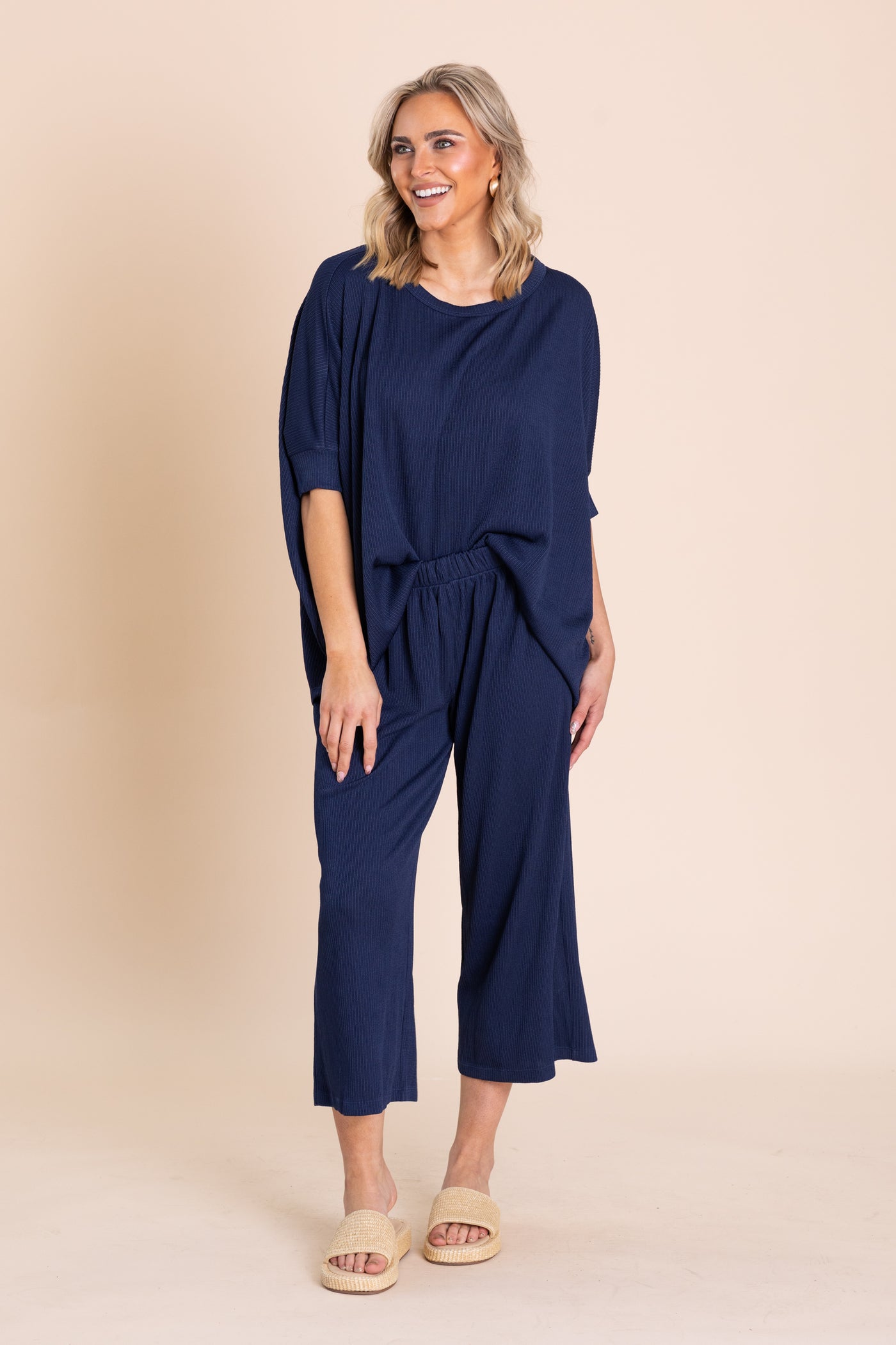 Solid Knit Dolman Sleeve And Pant Set