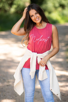 Wine Washed Midwest Graphic Tank - Filly Flair