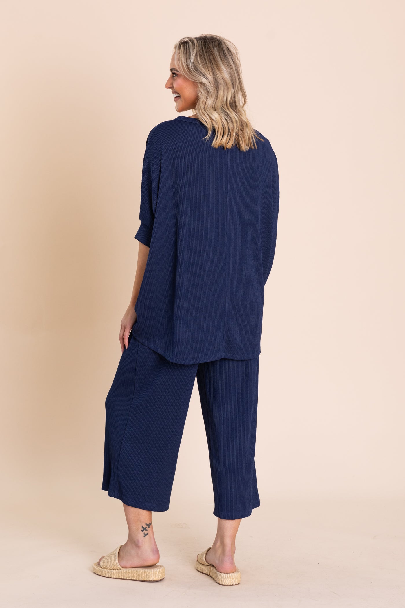 Solid Knit Dolman Sleeve And Pant Set