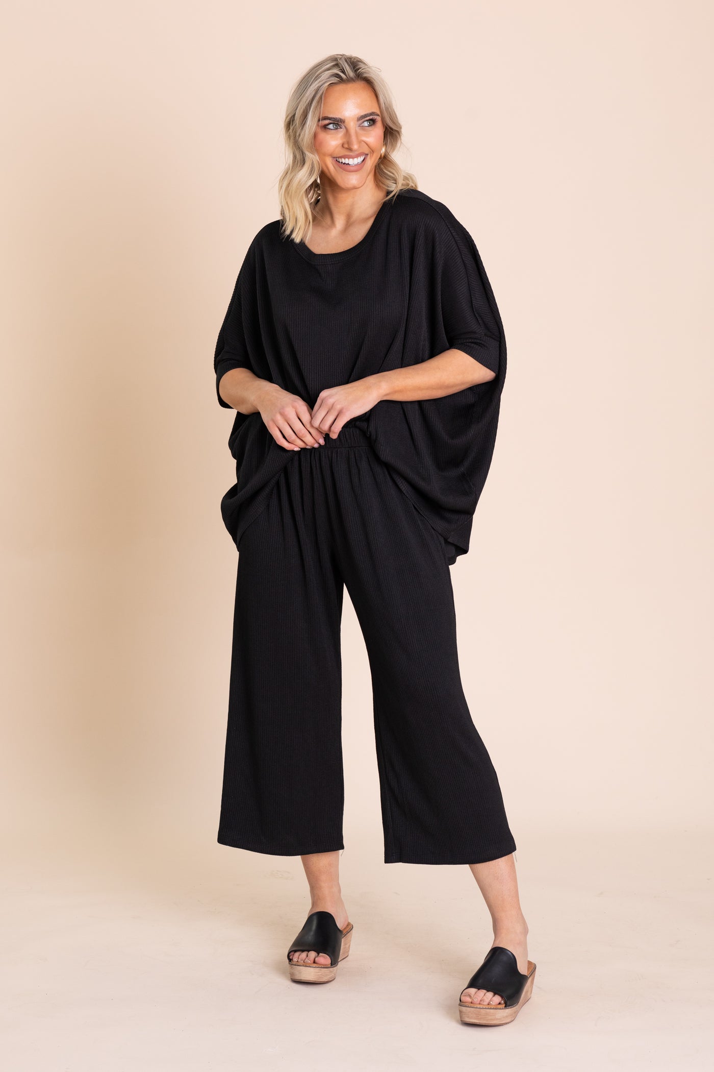 Solid Knit Dolman Sleeve And Pant Set