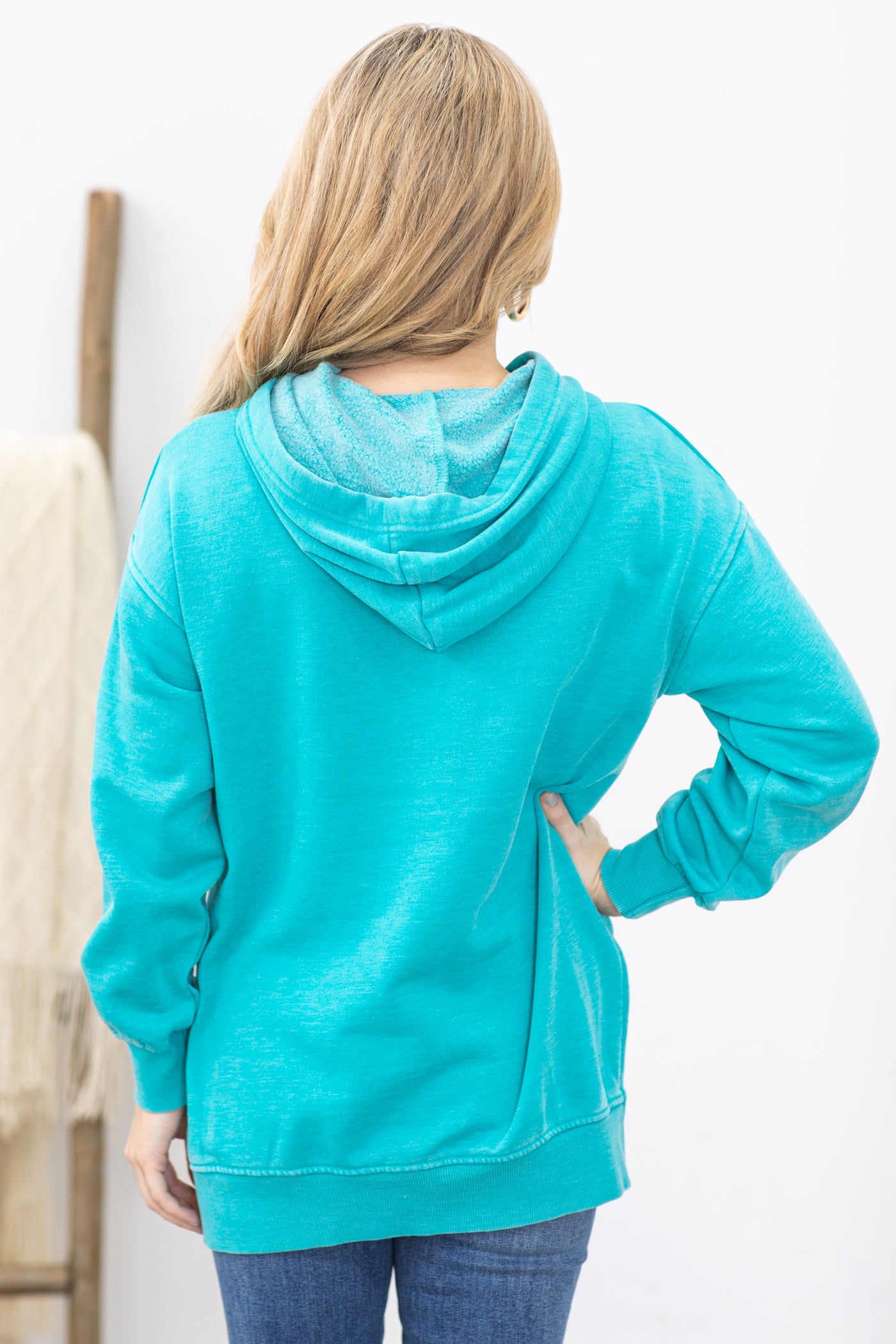 Turquoise Pigment Dyed Fleece Hoodie · Filly Flair
