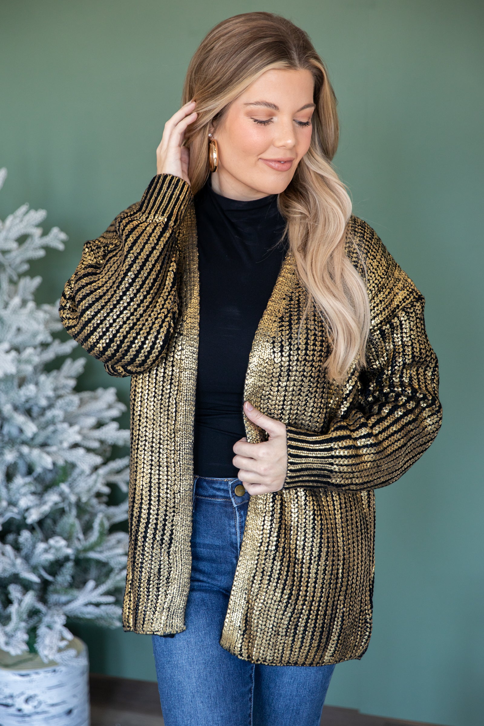 Womens gold metallic hot sale cardigan sweater