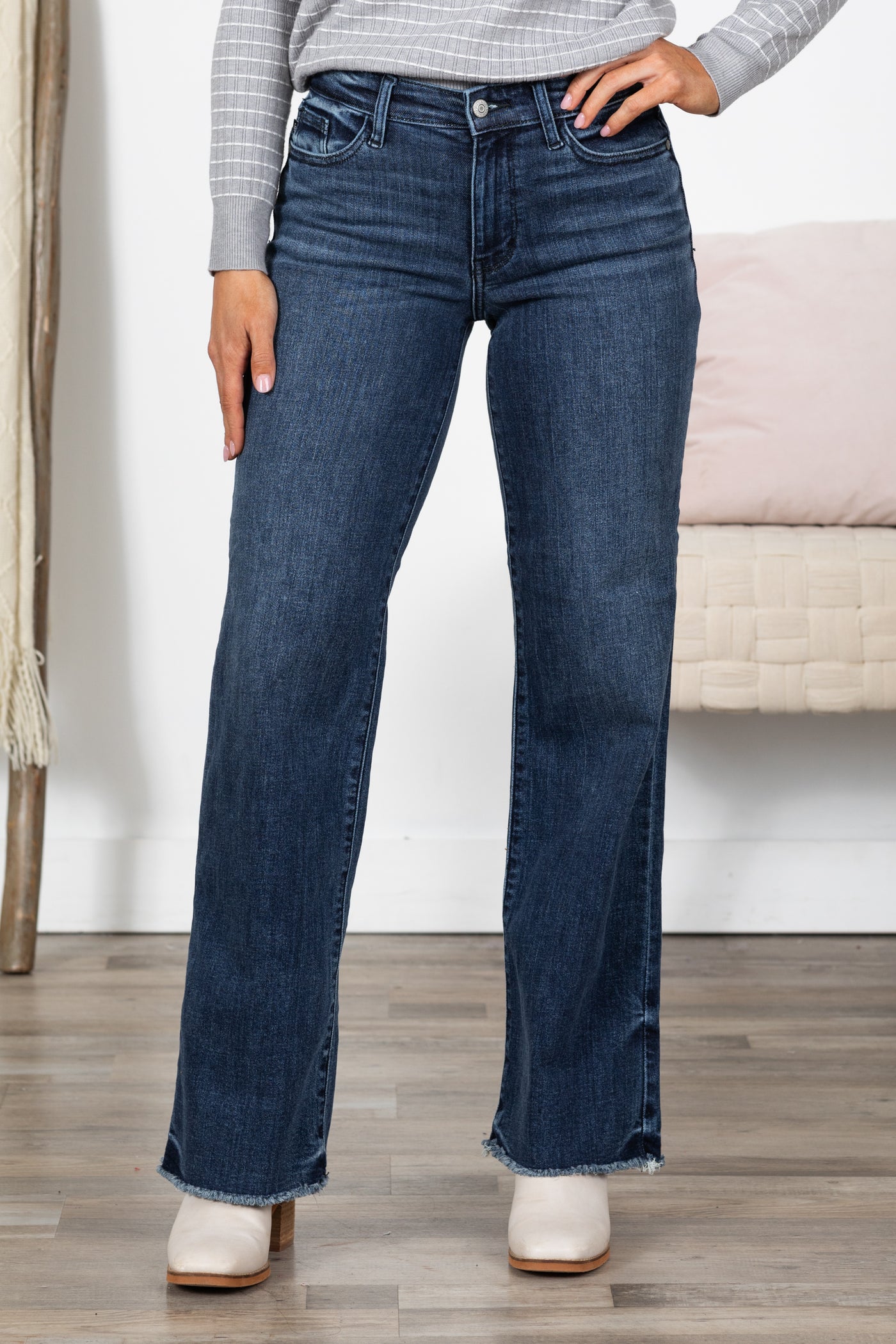 Judy Blue Dark Wash Mid Rise Wide Leg Jeans