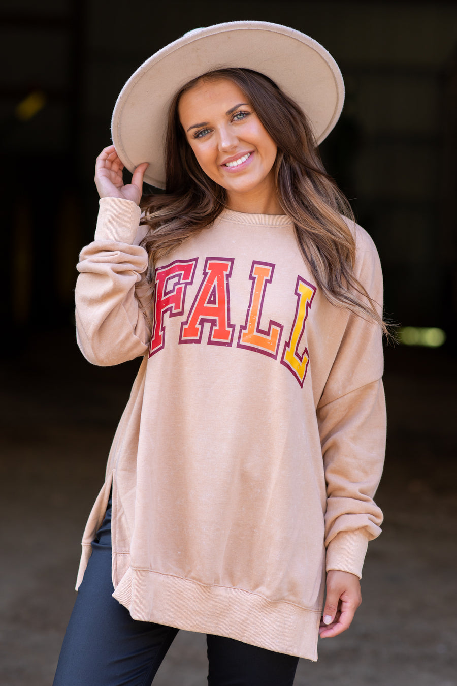 Tan Multicolor Fall Graphic Sweatshirt