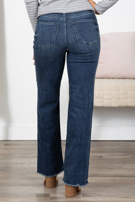 Judy Blue Dark Wash Mid Rise Wide Leg Jeans