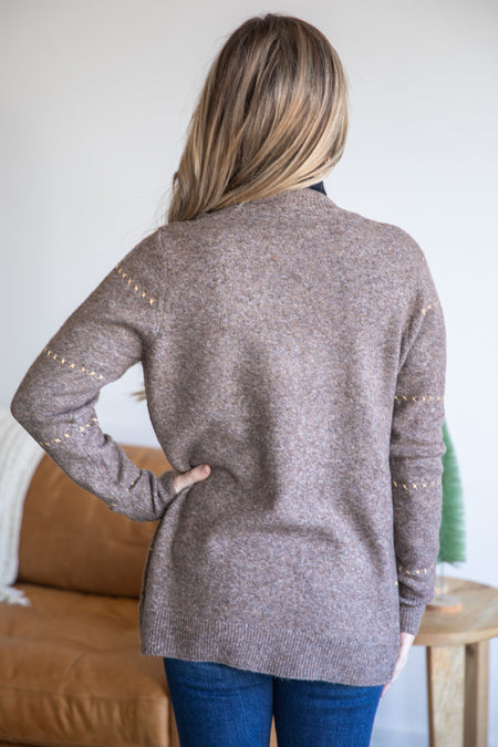 Mocha and Metallic Gold Detail Cardigan