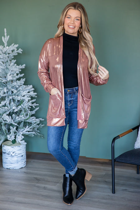 Rose Gold Metallic Cardigan