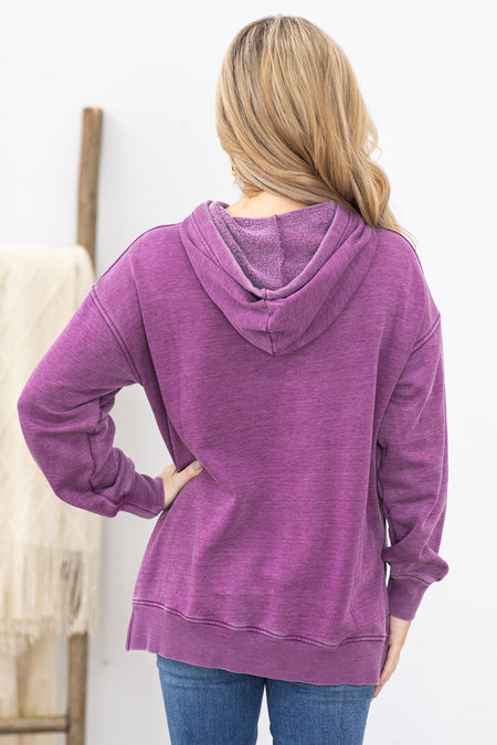 Purple Pigment Dyed Fleece Hoodie