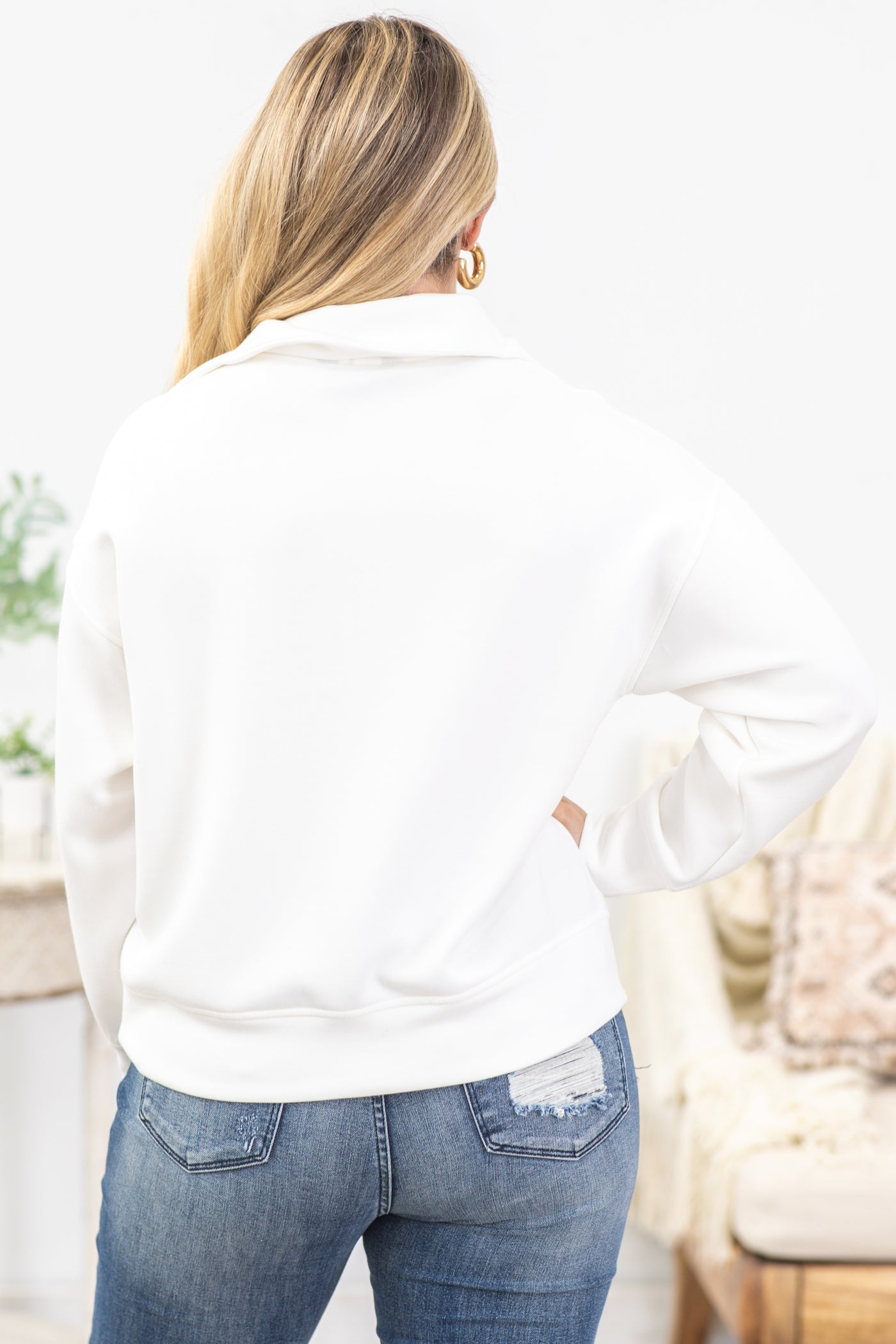 Ivory Modal Poly Span Quarter Zip Pullover Top