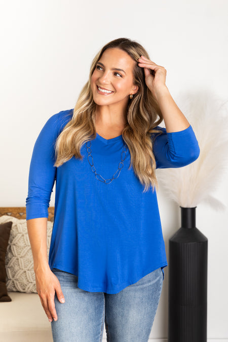 Solid 3/4 V-Neck Knit Top