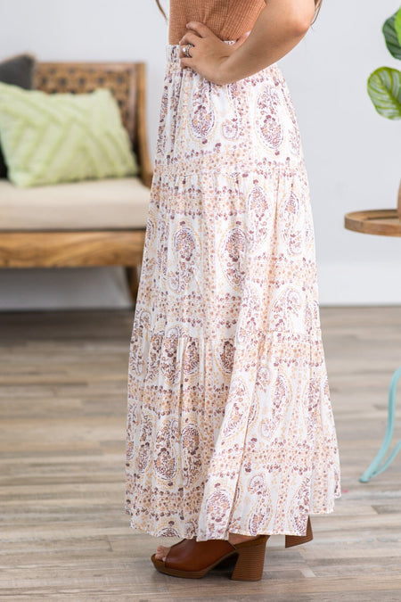 Mocha Paisley Print Maxi Skirt - Filly Flair