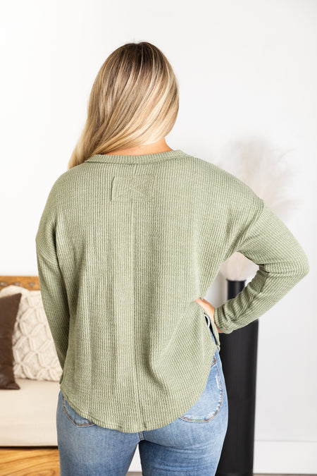 Waffle Knit Henley Long Sleeve Knit Top