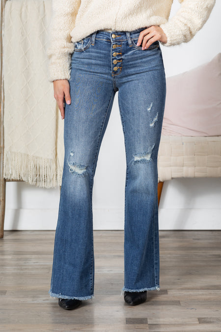 Judy Blue Button Fly Distress Knees Jeans