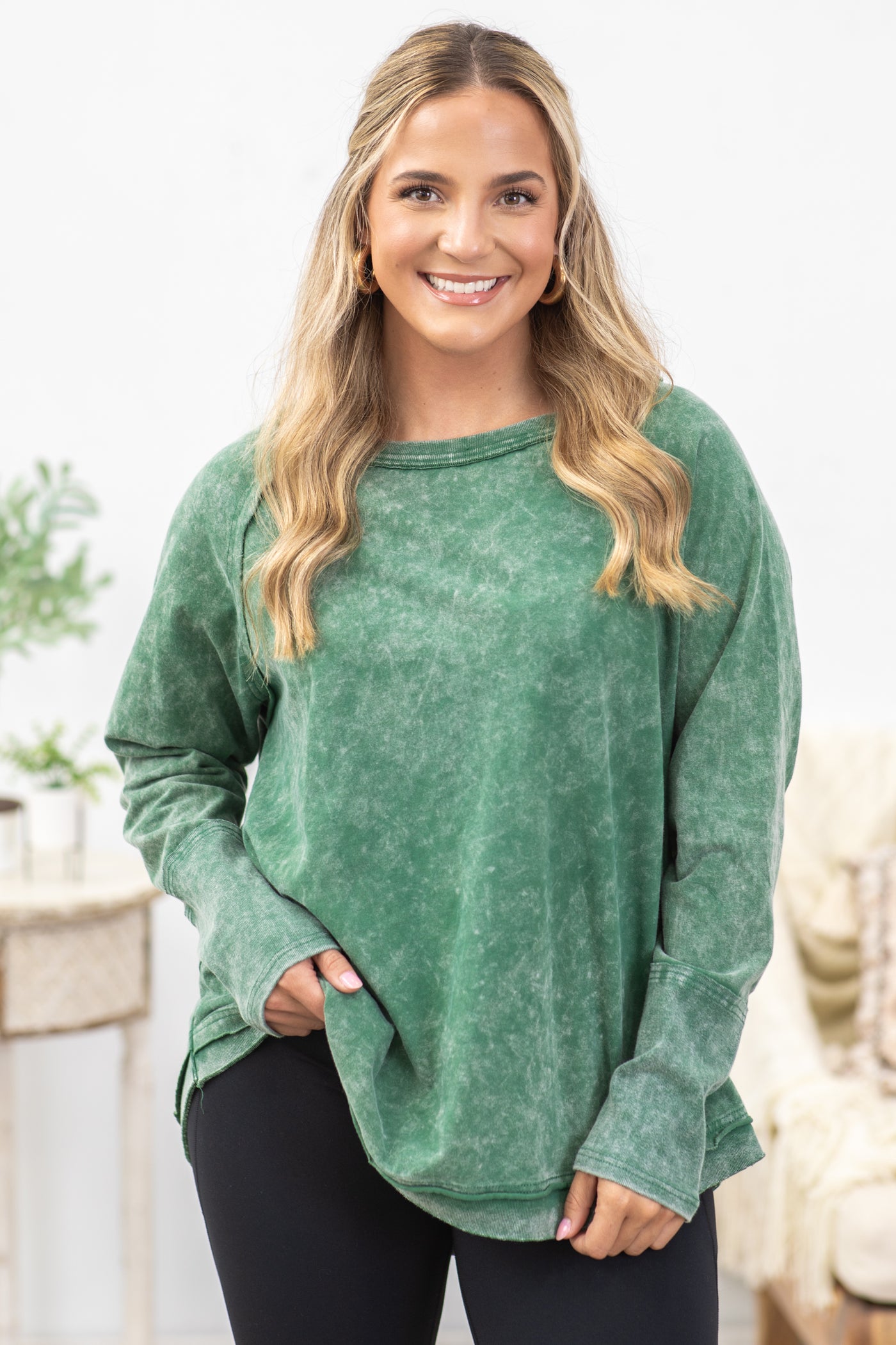 Long Sleeve Washed Knit Top