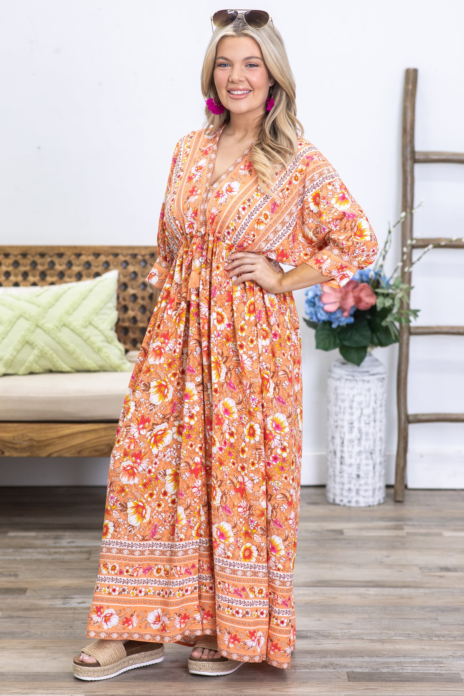 Orange boho maxi dress hotsell