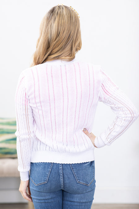 White Scallop Hem Pointelle Cardigan