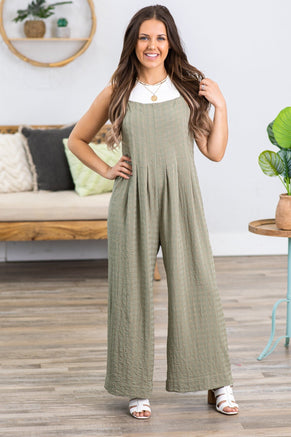 Olive Wide Leg Jumpsuit With Button Detail - Filly Flair