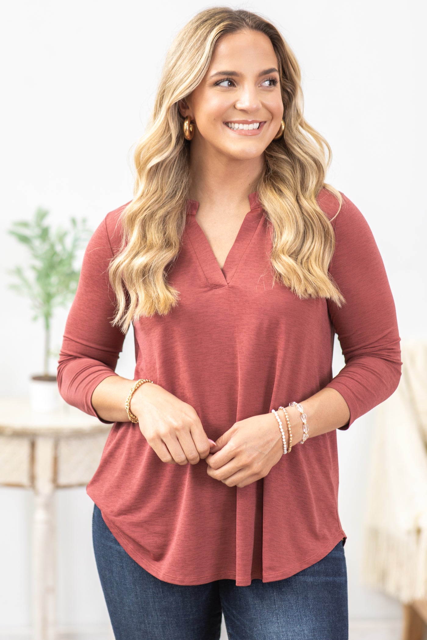 Wrinkle Free 3/4 Sleeve Knit Top