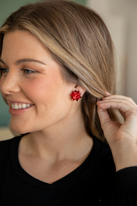 Red Christmas Bow Stud Earrings