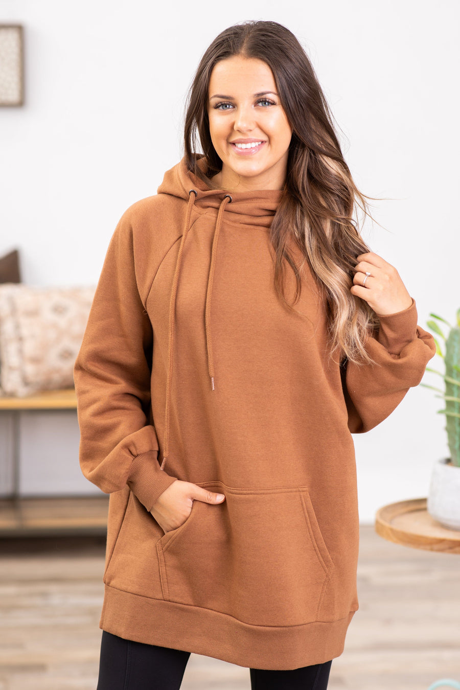 Light Mocha Side Tie Drawstring Hoodie - Filly Flair