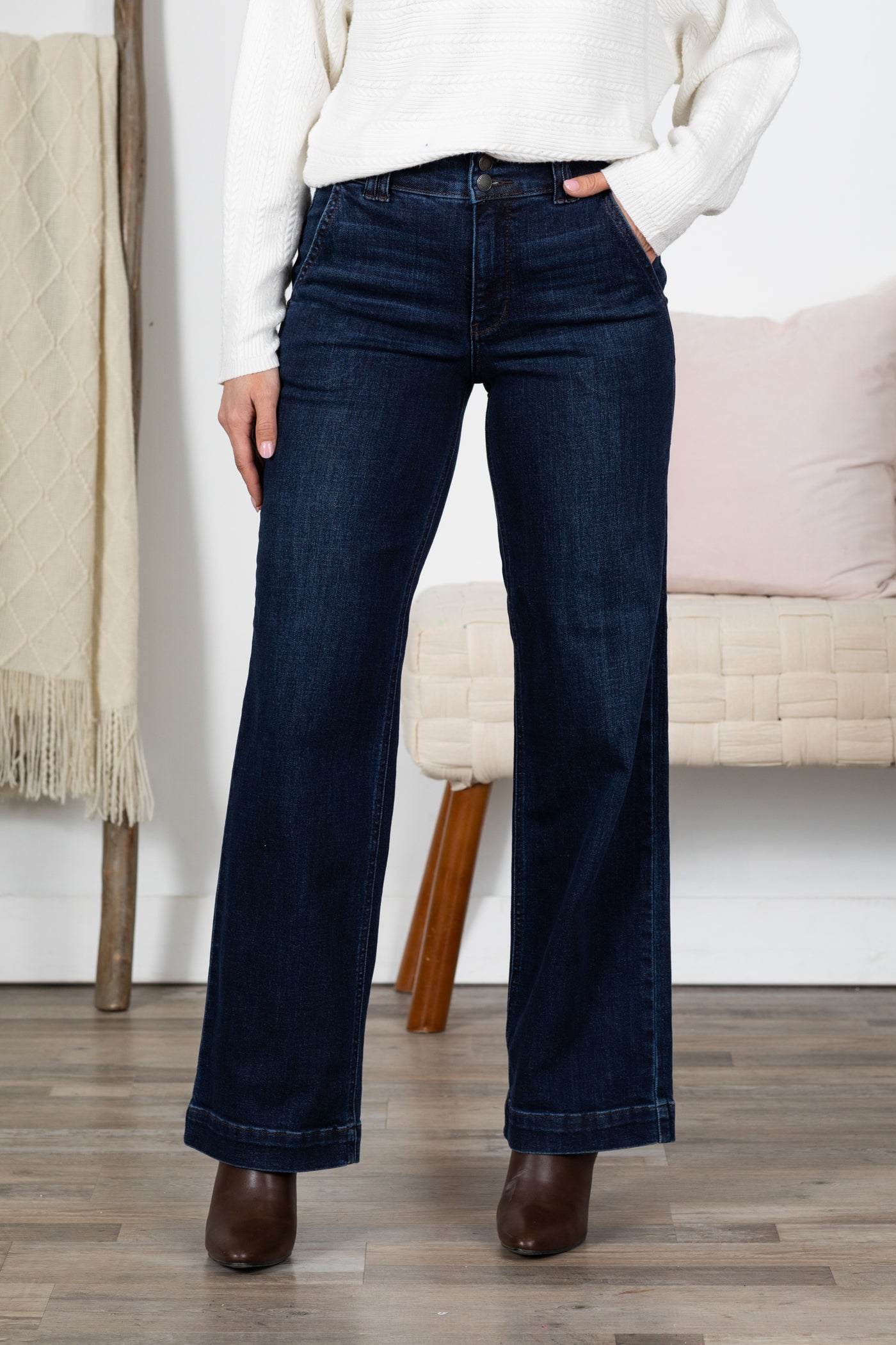 Judy Blue Dark Wash 2 Button Wide Leg Jeans