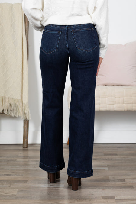 Judy Blue Dark Wash 2 Button Wide Leg Jeans