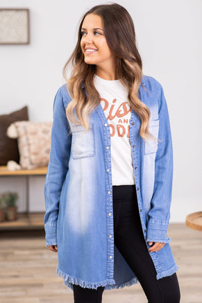 Medium Wash Fray Chambray Top - Filly Flair