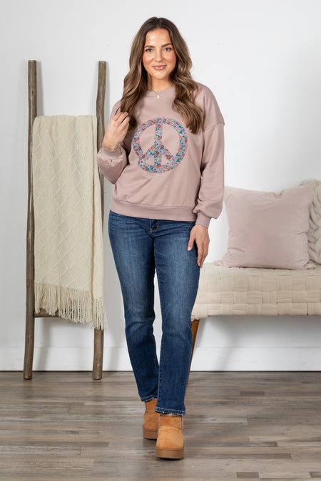 Light Mauve Peace Drop Shoulder Sweatshirt