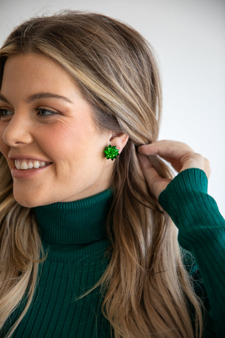 Green Christmas Bow Stud Earrings