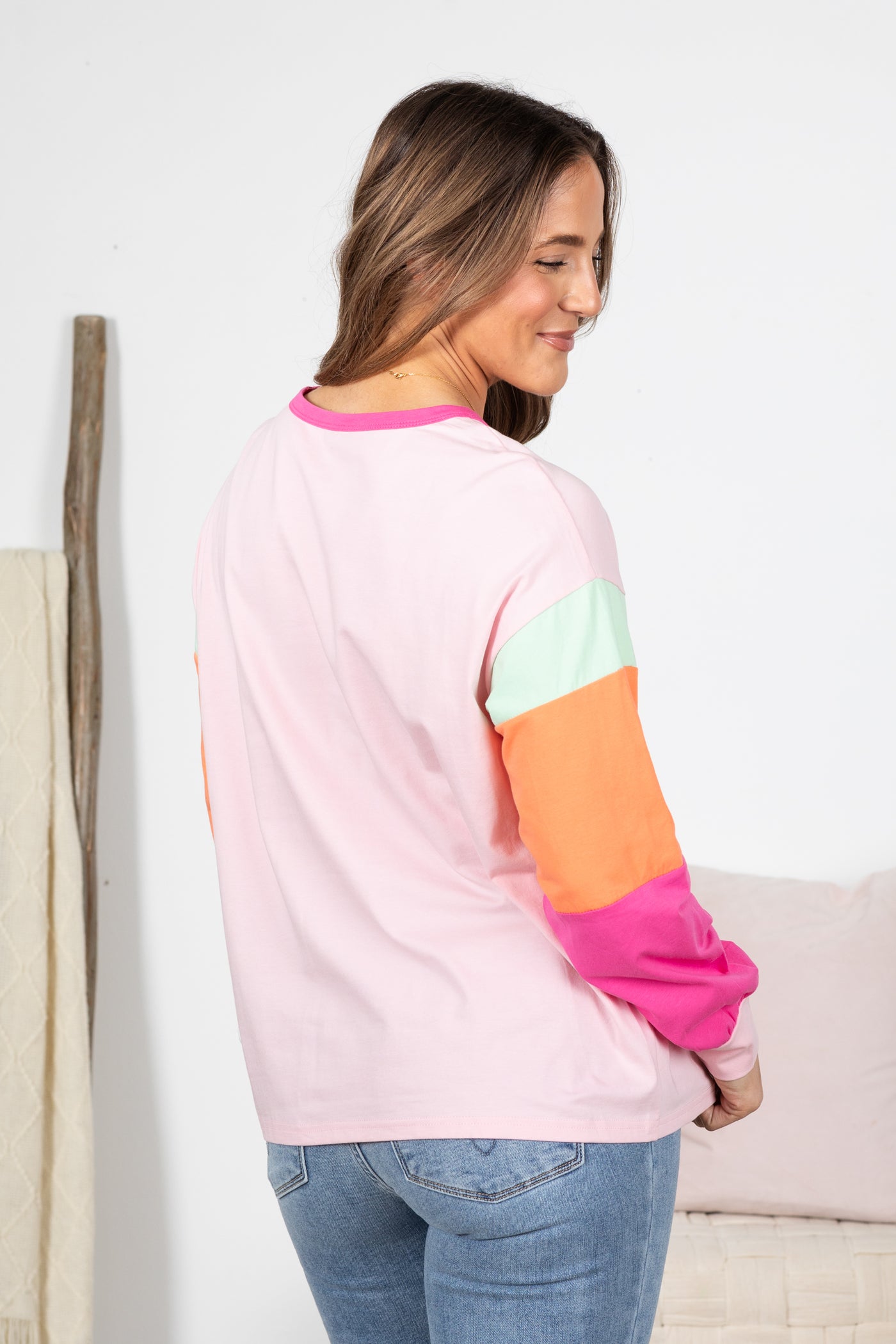 Colorblock Long Sleeve Relaxed Fit Top