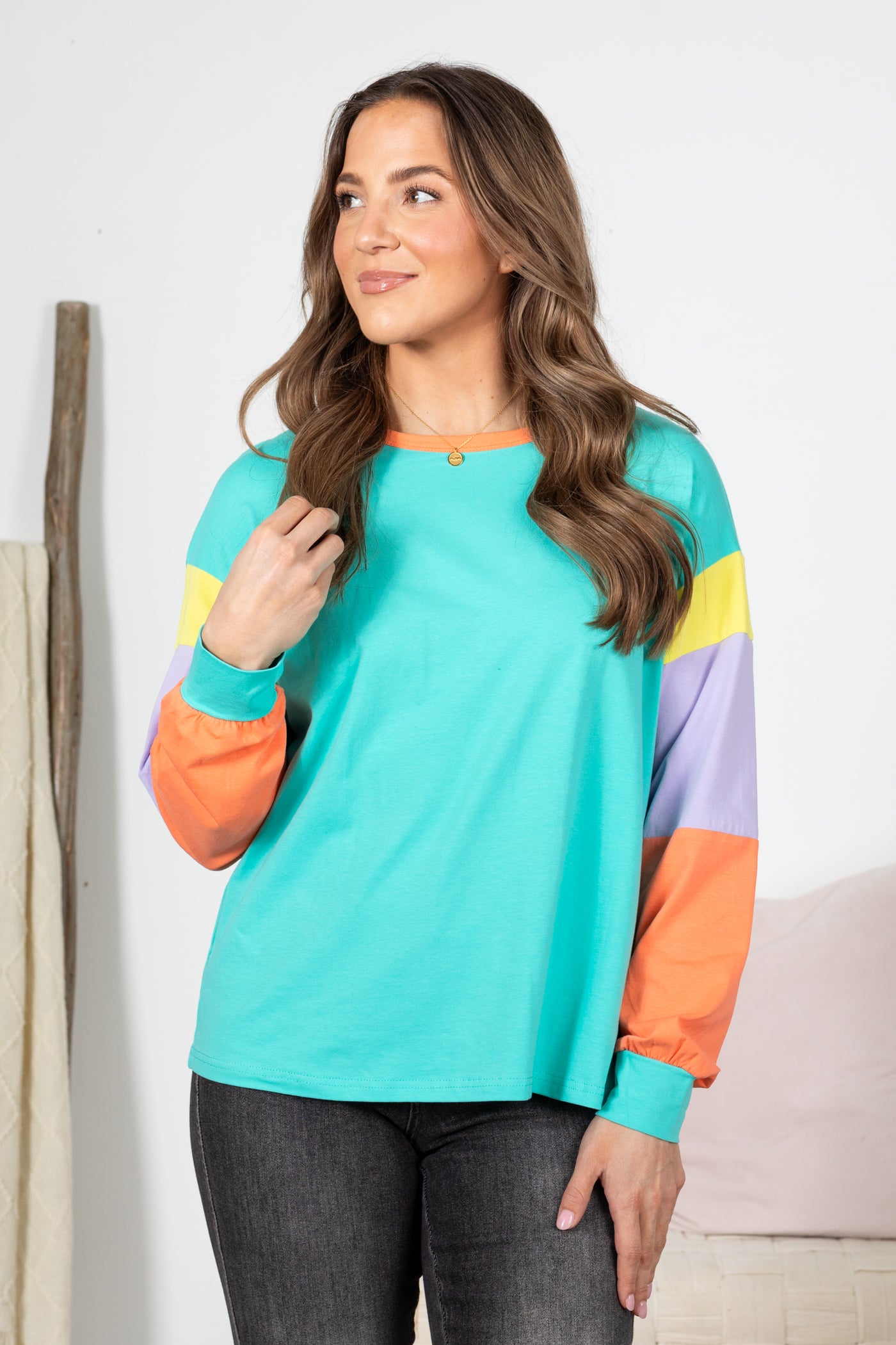 Colorblock Long Sleeve Relaxed Fit Top