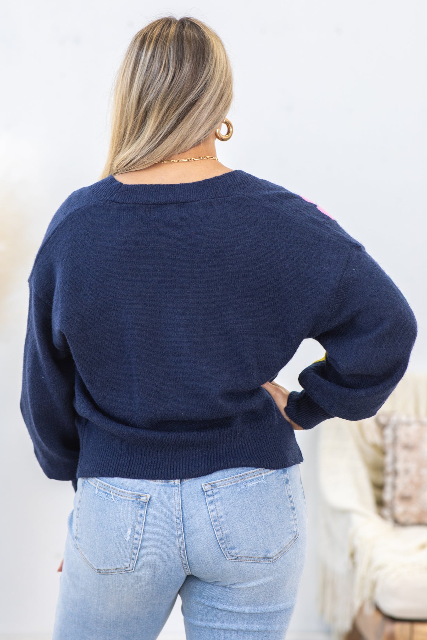 Navy Button Down Floral Cardigan