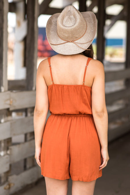 Burnt Orange Drawstring Waist Romper - Filly Flair