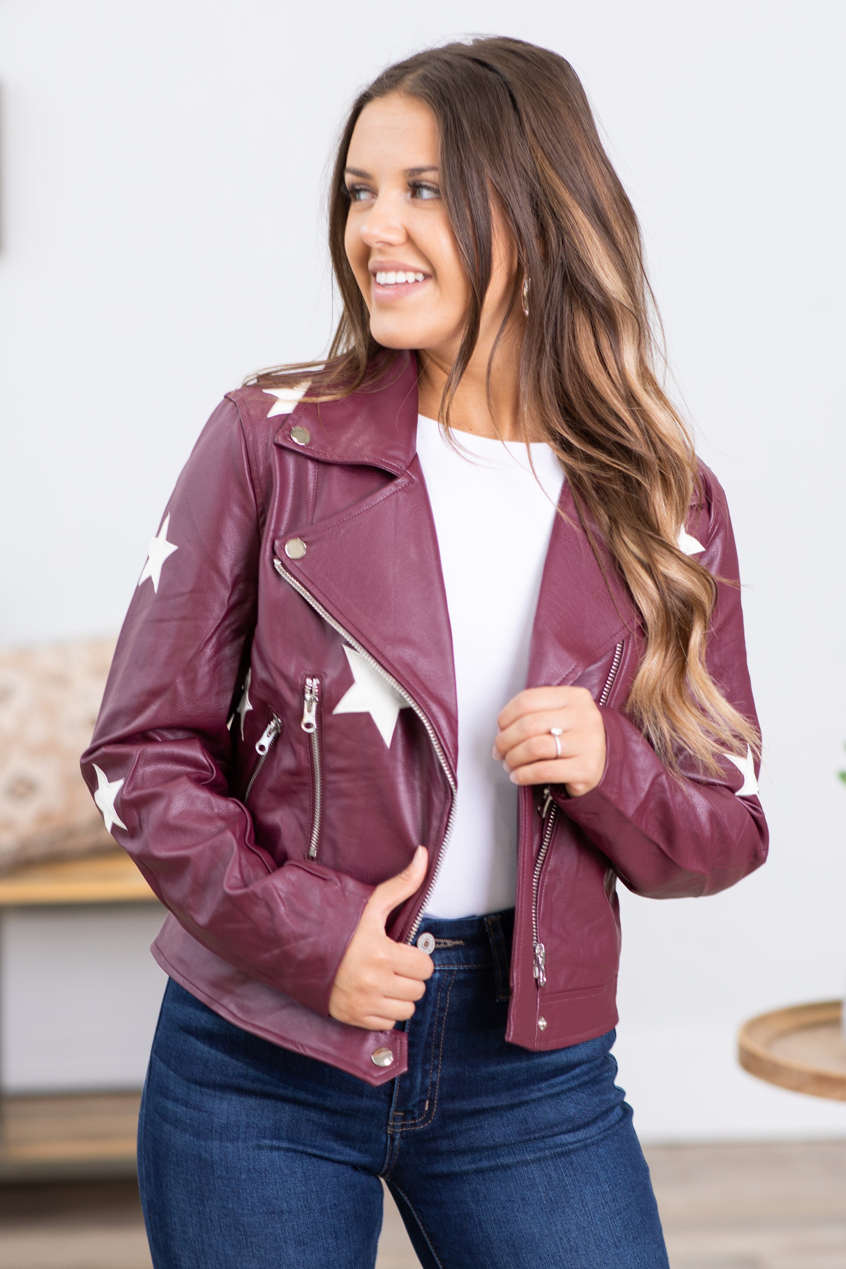 Berry faux leather jacket hotsell