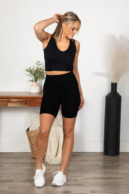 Black Ribbed Seamless Biker Shorts