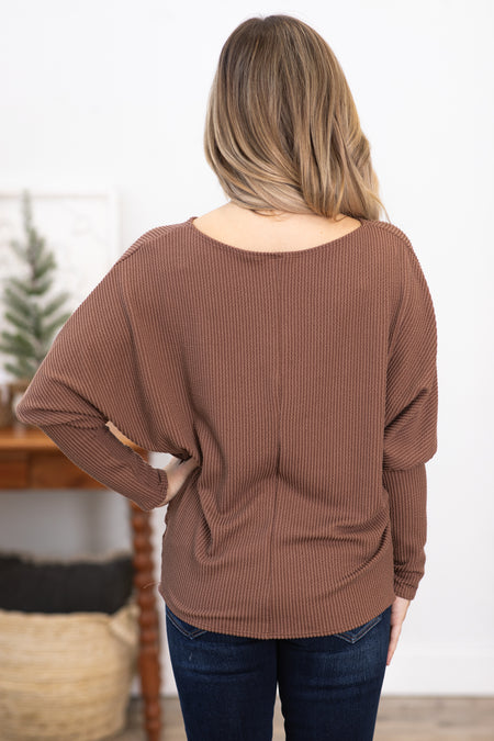 Mocha Boat Neck Dolman Sleeve Top