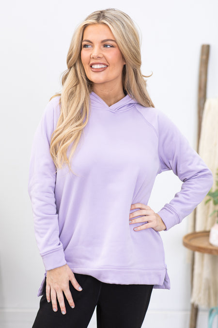 Lilac Pullover Hoodie With Side Zipper