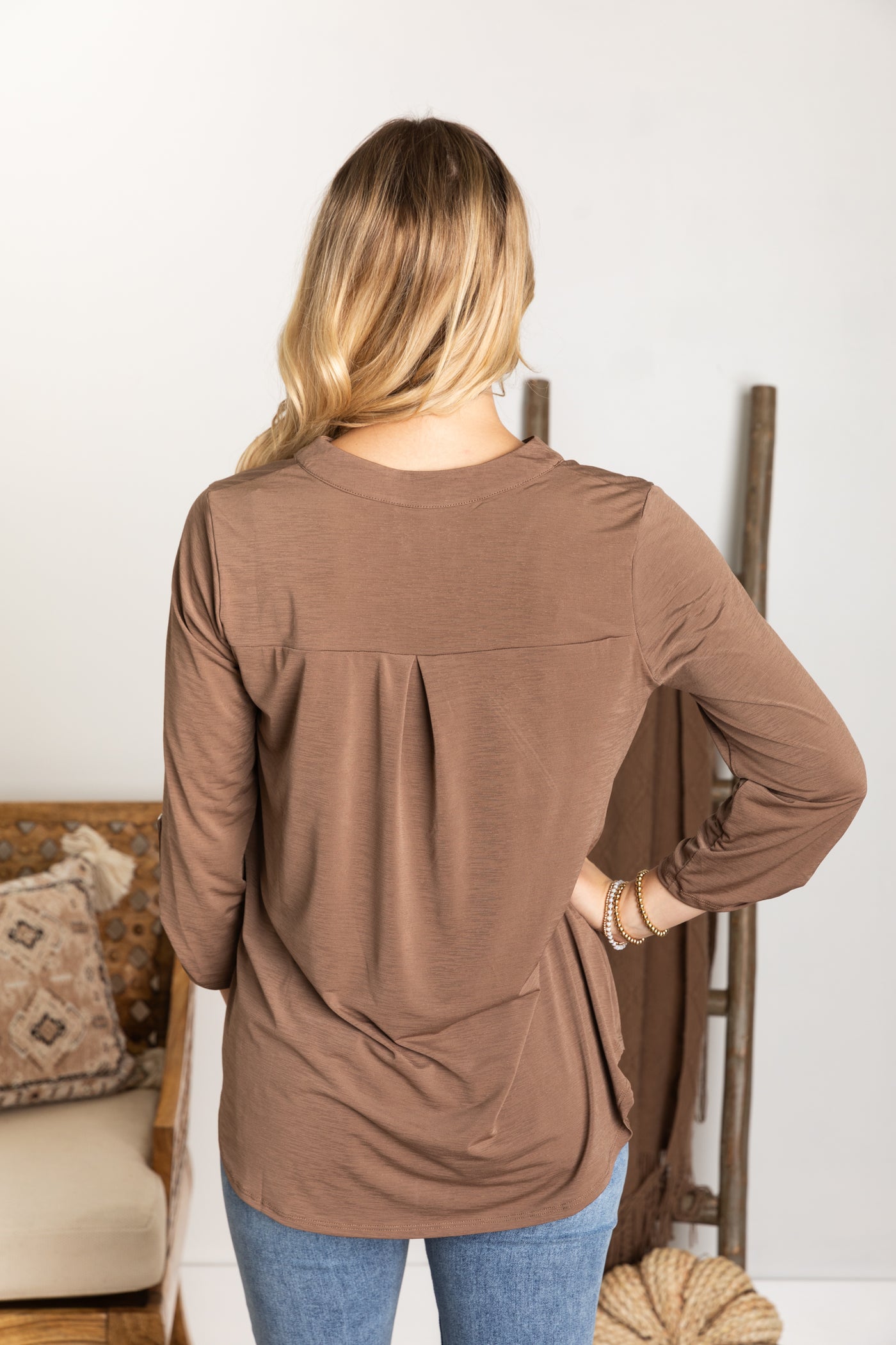 Solid Notch Wrinkle Free Lizzy Top