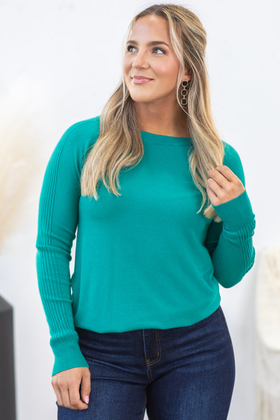 Emerald Green Long Sleeve Crew Neck Sweater