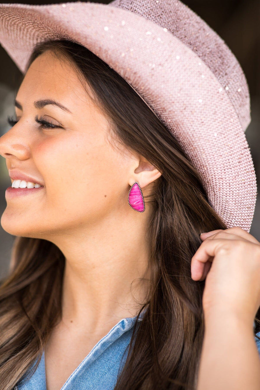 Pink Triangle Shaped Agate Stone Earrings - Filly Flair